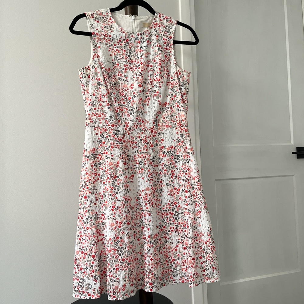 MICHAEL KORS embroidered eyelet cotton A-line dress